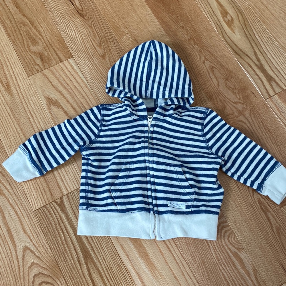 Gap | blue striped zip up sweatshirt 6-12 months